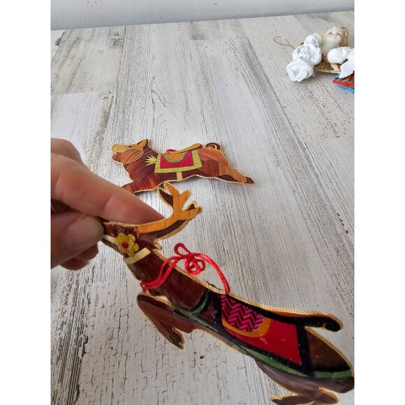 Vintage wooden rabbit deer goat pig ornament bamboo bunny unique axis tree - Picture 9 of 13